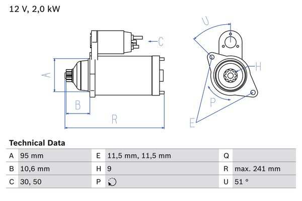 BOSCH Starter 482019 Überholt
Spannung [V]: 12, Starterleistung [kW]: 2, Anzahl der Befestigungsbohrungen: 2, Anzahl der Gewindebohrungen: 0, Zähnezahl: 9, Klemme: 50, 30, Flansch-O [mm]: 95, Drehrichtung: Drehrichtung im Uhrzeigersinn, Ritzel-Grundposition [mm]: 10,6, Starterausführung: freiausstoßend, Bohrung-O [mm]: 11,5, Bohrung-O 2 [mm]: 11,5, Länge [mm]: 241, Lage/Grad: links, Befestigungswinkel [Grad]: 51, Winkelmaß Befestigungsbohrung [Grad]: 51