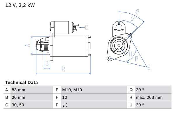 BOSCH Starter 482047 Überholt
Spannung [V]: 12, Starterleistung [kW]: 2,2, Anzahl der Befestigungsbohrungen: 0, Anzahl der Gewindebohrungen: 2, Zähnezahl: 10, Klemme: 50, 30, Flansch-O [mm]: 83, Drehrichtung: Drehrichtung im Uhrzeigersinn, Ritzel-Grundposition [mm]: 26, Starterausführung: eigengelagert, Gewindemaß: M10, Gewindemaß 1: M10x1.5, Länge [mm]: 263, Lage/Grad: rechts, Befestigungswinkel [Grad]: 30, Winkelmaß Maulöffnung [Grad]: 30, Winkelmaß Befestigungsbohrung [Grad]: 30