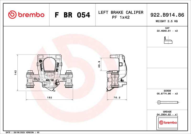 BREMBO Bremssattel 11390314 Einbauposition: hinter der Achse, Hinterachse links, Bremssystem: BREMBO, Material: Grauguss, für Bremsscheibendurchmesser [mm]: 300, Durchmesser [mm]: 42, Bremsscheibendicke [mm]: 12