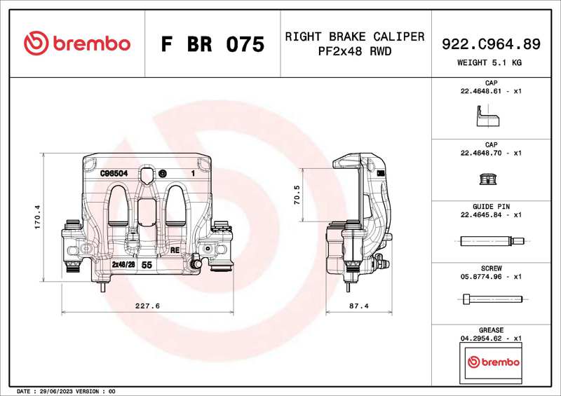 BREMBO Bremssattel 11390331 Einbauposition: Hinterachse rechts, vor der Achse, Bremssystem: BREMBO, Material: Grauguss, für Bremsscheibendurchmesser [mm]: 303, Durchmesser [mm]: 48, Bremsscheibendicke [mm]: 28