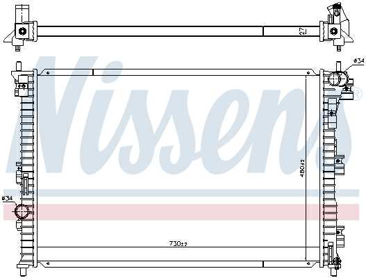 NISSENS Radiator 10371841 Core Length [mm]: 730, Core Width [mm]: 480, Core Depth [mm]: 27, Cooling fins material: Aluminium, Water Tank Material (radiator): Plastic, Radiator type: Brazed cooling fins