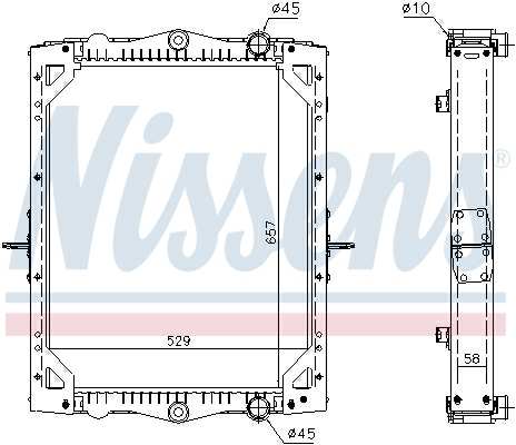 NISSENS Radiator 10371937 Cooling fins material: Aluminium, Core Depth [mm]: 58, Core Length [mm]: 657, Core Width [mm]: 529, Radiator type: Brazed cooling fins, Supplementary Article/Info 2: with frame, Water Tank Material (radiator): Plastic