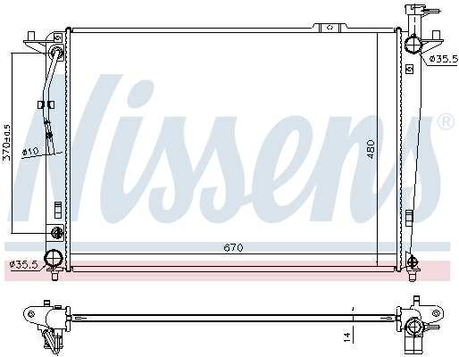 NISSENS Radiator 10400130 Thickness [mm]: 19, Width [mm]: 480, Transmission Type: Automatic Transmission, Height [mm]: 670, Core Depth [mm]: 19, Core Length [mm]: 670, Core Width [mm]: 480