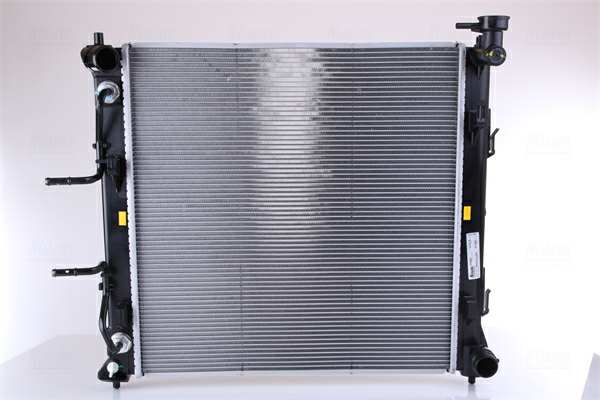NISSENS Radiator 10400158 Cooling fins material: Aluminium, Core Depth [mm]: 26, Core Length [mm]: 480, Core Width [mm]: 465, Inlet O [mm]: 36, Outlet O [mm]: 35, Radiator type: Brazed cooling fins, Water Tank Material (radiator): Plastic 1.