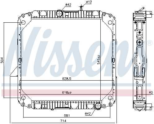 NISSENS Radiator 292858 Aluminum/plastic
Cooling fins material: Aluminium, Core Depth [mm]: 40, Core Length [mm]: 545, Core Width [mm]: 628, Inlet O [mm]: 42, Outlet O [mm]: 42, Radiator type: Brazed cooling fins, Supplementary Article/Info 2: without cap, without expansion tank, Supplementary Article/Supplementary Info: with gaskets/seals, Water Tank Material (radiator): Plastic