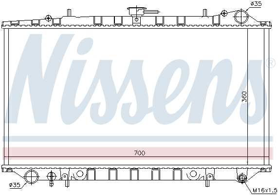 NISSENS Radiator 293127 Core Length [mm]: 360, Core Width [mm]: 700, Core Depth [mm]: 33, Cooling fins material: Copper, Water Tank Material (radiator): Plastic, Radiator type: Brazed cooling fins