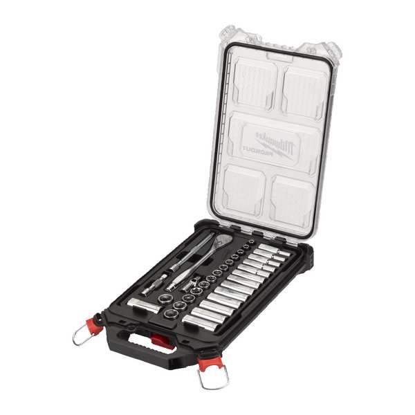 MILWAUKEE Plug spanner kit 11397725 3/8" ratchet wrench set metric (32 pieces) in PACKOUT narrow organizer, Standard wrenches: 6 mm, 7 mm, 8 mm, 9 mm, 10 mm, 11 mm, 12 mm, 13 mm, 14 mm, 15 mm, 16 mm , 17mm, 18mm, 19mm / long socket wrenches: 6mm, 7mm, 8mm, 9mm, 10mm, 11mm, 12mm, 13mm, 14mm, 15mm, 16mm, 17mm, 18 mm, 19 mm 1.