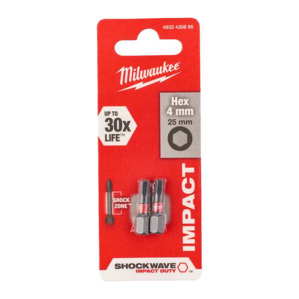 MILWAUKEE Bit 11397617 Shockwave bit, hex4, 25mm, 2 pcs/pack 1.