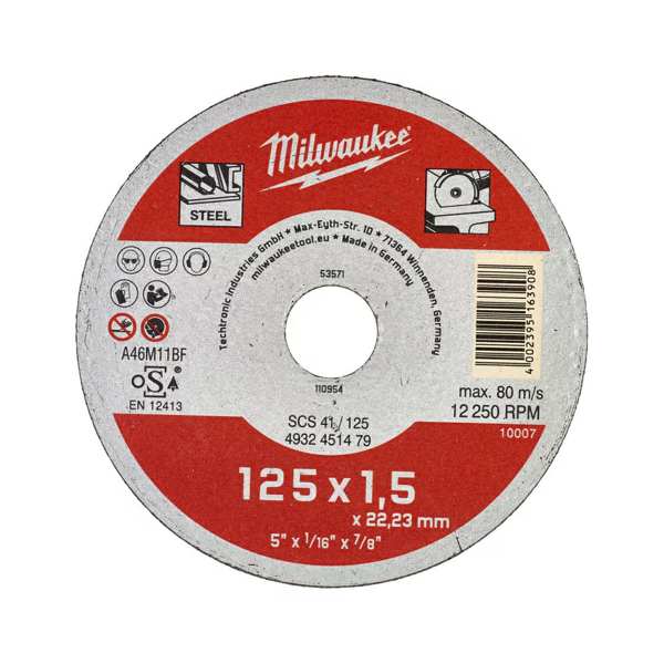 MILWAUKEE Schneidscheibe 11398239 Schneiden von SKET für Metall, WSCS41, 125x1,5 mm, 1 PC