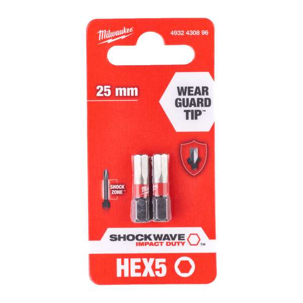 MILWAUKEE Bit 11397618 Shockwave Bit, hex5, 25mm, 2 pcs/pack 1.