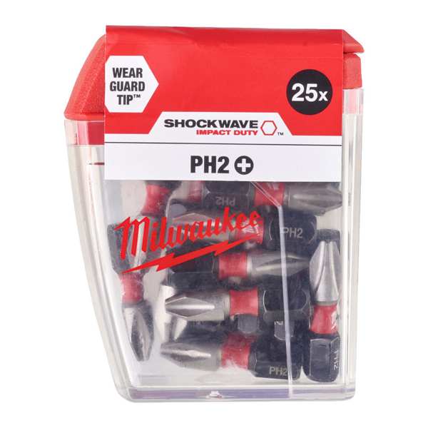 MILWAUKEE Bit 11397600 Shockwave Bit, CD PH2, 25mm, 25 pcs/pack