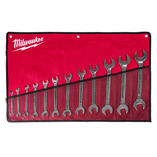 MILWAUKEE Gabelschlüssel-Satz 11398398 Doppelschlüsselsatz - 12-teilig, 6x7mm, 8x9mm, 10x11mm, 12x13mm, 14x15mm, 16x17mm, 18x19mm, 20x22mm, 21x23mm, 25x28mm, 27x29mm, 30x32mm