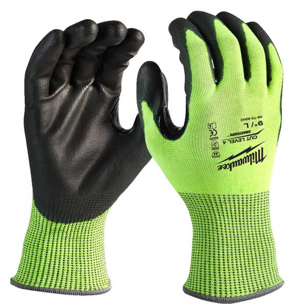 MILWAUKEE Labour safety gloves 11398055 Hi-Vis Cut-proof Protective Gloves, 4/D, M/8, 1 pair/pack