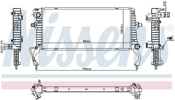 NISSENS Radiator 11399616 Cooling fins material: Aluminium, Core Depth [mm]: 40, Core Length [mm]: 650, Core Width [mm]: 291, Inlet O [mm]: 35,2, Outlet O [mm]: 35,2, Radiator type: Brazed cooling fins, Supplementary Article/Info 2: without cap, without expansion tank, Supplementary Article/Supplementary Info: with gaskets/seals, Water Tank Material (radiator): Plastic