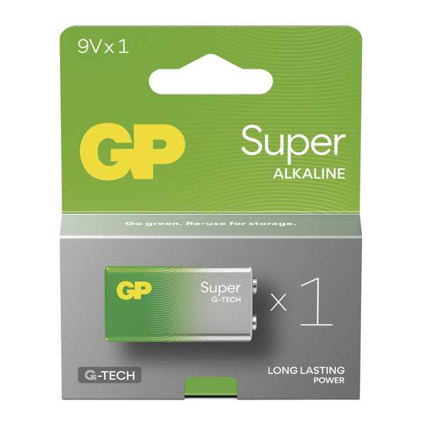 GP BATTERIES Batterie 11234507 GP Item Super 6LF22 1BL, GP Super Alkaline Element 9V 1pcs/Blister, 9V, Typ: 6LF22 9 V (6LR61), Abmessungen: 26,5 × 17,5 × 48,5 mm 1.