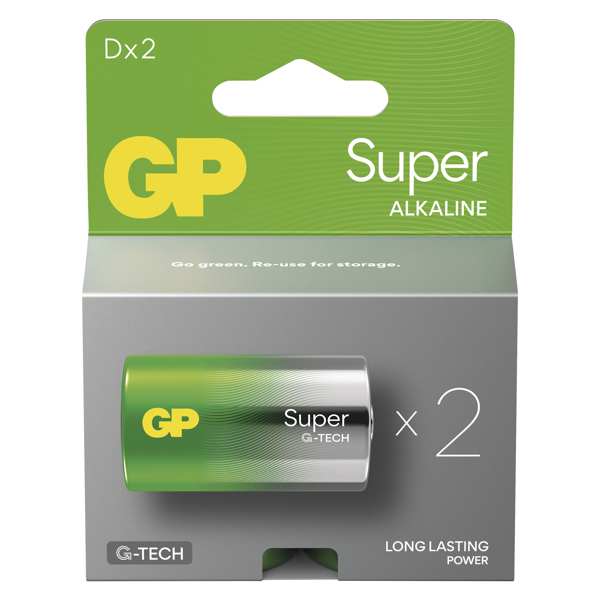 GP BATTERIES Batterie 11234506 GP Item Super LR20 2BL, GP Super Alkaline LRR20 (D) 2pcs/Blister, 1,5 V, Typ: LR20 (D Goliath), Abmessungen: 34,2 × 61,5 mm 1.