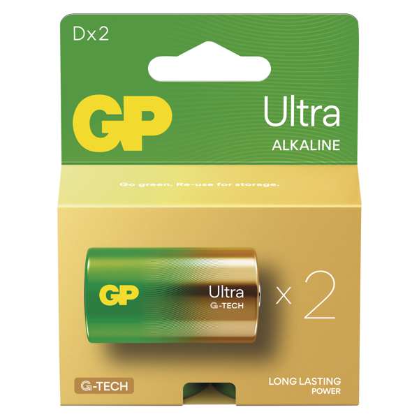 GP BATTERIES Batterie 11234510 GP -Element Ultra LR20 2BL, GP Ultra -Alkal -Element LR20 (C) 2PCS/Blister, 1,5 V, Typ: LR20 (D Goliath), Abmessungen: 34,2 × 61,5 mm 1.