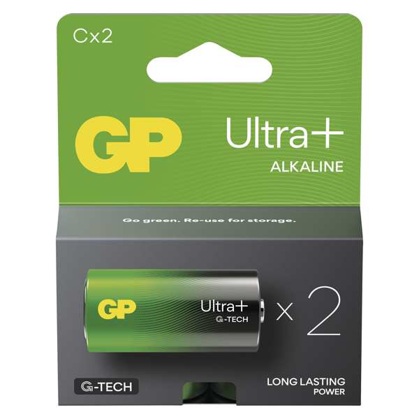 GP BATTERIES Battery 11234514 GP Item Ultra Plus LR14 2BL, GP Ultra Plus Alkaline Element LR14 (C) 2pcs/Blister, 1.5V, Type: LR14 (Baby C), Dimensions: 26.2 × 50.0 mm 1.