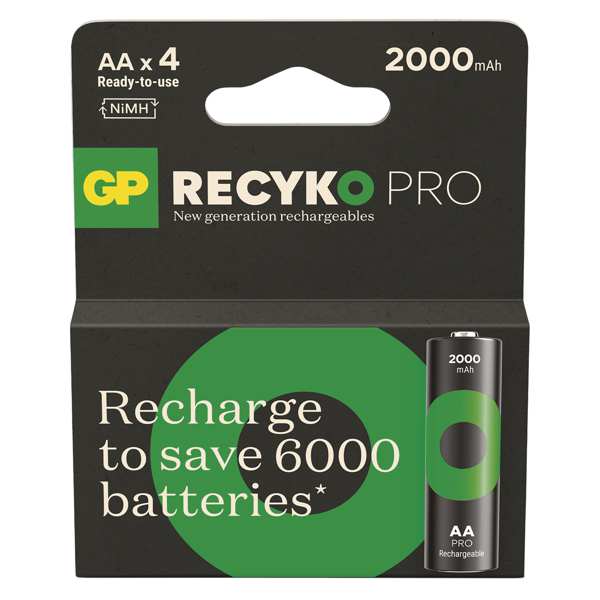 GP BATTERIES Batterie (wiederaufladbar) 11234548 GP -Element Recyko Pro HR6 4PP, GP Recyko Pro Nimh Batterie HR6 (AA) 2000MAH 4PCS, Spannung: 1,2 V, Typ: HR6 (AA Cerusa), Abmessungen: 14,5 × 50,5 mm 1.