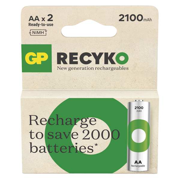 GP BATTERIES Batterie (wiederaufladbar) 11234538 GP -Element Recyko HR6 2100 2PP, GP Recyko Nimh Batterie HR6 (AA) 2100MAH 2PCS, Spannung: 1,2 V, Typ: HR6 (AA -Bleistift), Abmessungen: 14,5 × 50,5 mm 1.