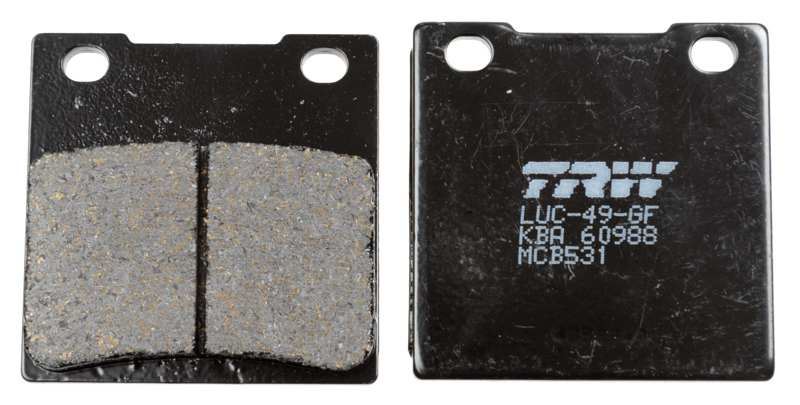 TRW Brake pad for motorcycle 198599 Set, for a brake disc!
Thickness [mm]: 9, Height [mm]: 52,9, Width [mm]: 52,5 1.