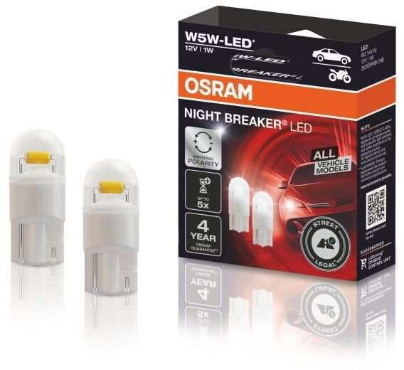 OSRAM LED-Glühbirne 11410563 OFF-ROAD-Lampe, im Straßenverkehr nicht zulässig! NIGHT BREAKER® LED W5W - FAHRZEUGSPEZIFISCH, 12V, 1W, 2 Stück/Blister
Lampenart: Umrüstung W5W auf LED, Spannung [V]: 12, Nennleistung [W]: 1,0, Sockelausführung Glühlampe: W2.1x9.5d, Farbtemperatur [K]: 5700, Gebindeart: Schachtel
Kann aus Gründen der Qualitätssicherung nicht zurückgenommen werden!