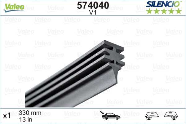 VALEO Wiper blades gum 604500 Silencio, 330mm (1pc)
Length [mm]: 330, Length [in]: 13 1.