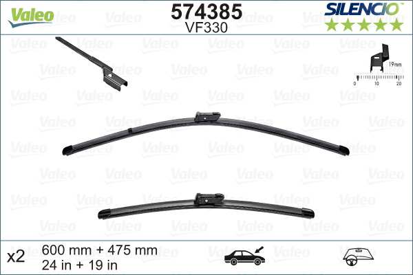 VALEO Scheibenwischer 604467 600/475 mm, 2 Stcs mit Luftraum für das linke Lenkrad
Links-/Rechtslenker: für Linkslenker, Einbauseite: vorne, Wischblattausführung: Flachbalkenwischblatt, Länge 1 [mm]: 600, Länge 2 [mm]: 475, Länge 1 [Zoll]: 24, Länge 2 [Zoll]: 19, Styling: mit Spoiler 1.