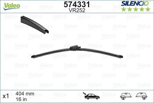 VALEO Scheibenwischer 604665 Einbauseite: hinten, Länge [mm]: 404, Länge [Zoll]: 16 1.