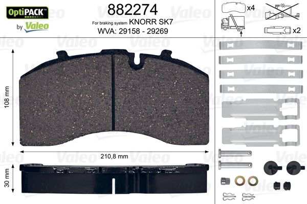 VALEO Bremsbelag für Scheibenbremsen (LKW) 635968 Set
Einbauposition: Hinterachse, Bremssystem: KNORR, Ergänzungsartikel/Ergänzende Info 2: ohne Schrauben, Breite [mm]: 210, Höhe [mm]: 107,8, Dicke/Stärke [mm]: 30, WVA-Nummer: 29158, 29269, Verschleißwarnkontakt: exkl. Verschleißwarnkontakt