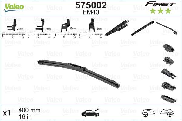 VALEO Scheibenwischer 721846 400 mm, 1 dB
Wischblattausführung: Flachbalkenwischblatt, Länge [mm]: 400, Länge [Zoll]: 16, passender Adapter: U, beigefügter Adapter: M+A+B+C, Klingenmaterial: SBR (Styrol-Butadien-Kautschuk) 1.