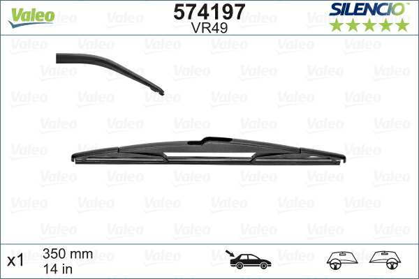 VALEO Wiper blades 721773 350 mm, 1 db
Fitting Position: Rear, Length [mm]: 350, Length [in]: 14 1.