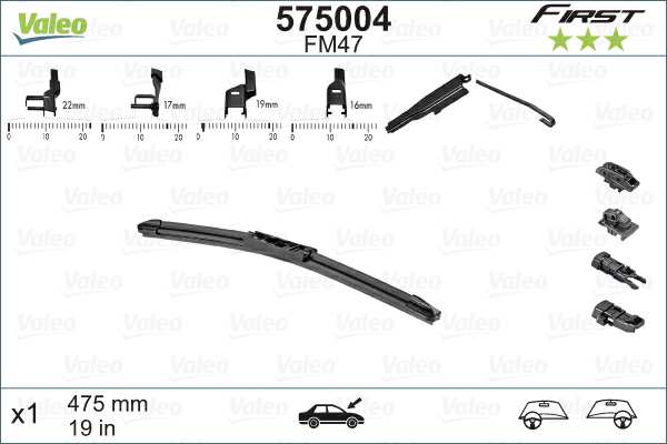 VALEO Scheibenwischer 721848 475 mm, 1 dB
Wischblattausführung: Flachbalkenwischblatt, Länge [mm]: 475, Länge [Zoll]: 19, passender Adapter: U, beigefügter Adapter: M+A+B, Klingenmaterial: SBR (Styrol-Butadien-Kautschuk) 1.