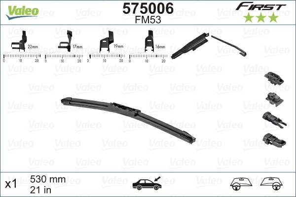 VALEO Scheibenwischer 721850 530 mm, 1 dB
Wischblattausführung: Flachbalkenwischblatt, Länge [mm]: 530, Länge [Zoll]: 21, passender Adapter: U, beigefügter Adapter: M+A+B, Klingenmaterial: SBR (Styrol-Butadien-Kautschuk) 1.