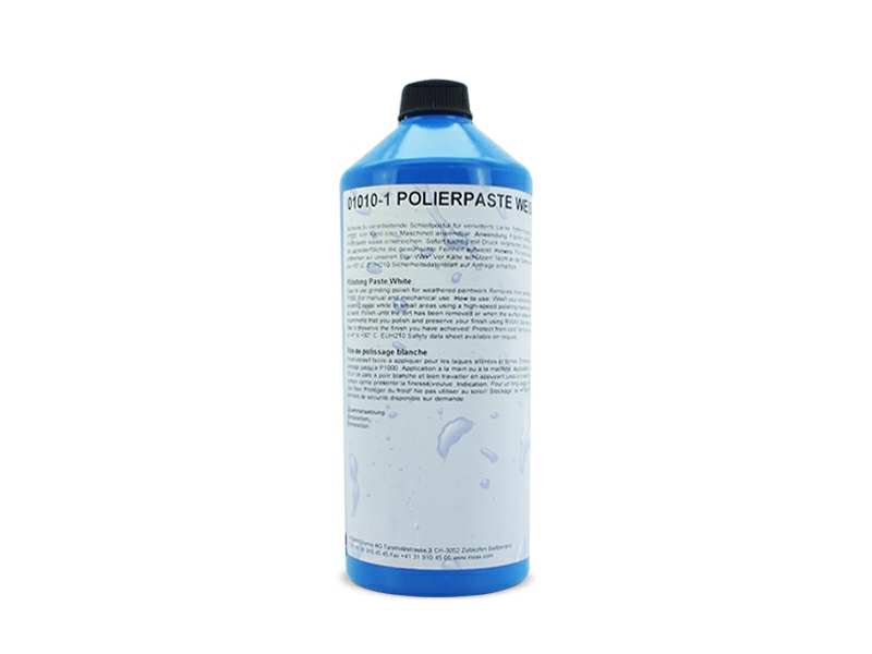 RIWAX Polierpaste 11435399 Polierpaste weiss - Polierpaste Weiß (mittel), 1kg. Mittelkörnige, wachsbasiertes Schleifpaste. Für manuelle und maschinelle Anwendung auf allen Lackarten. Entfernt kleine Kratzer und Schleifspuren bis zu einer Körnung von P1200.
Kann aus Gründen der Qualitätssicherung nicht zurückgenommen werden!