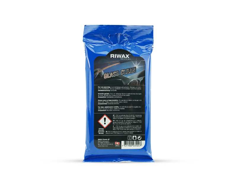 RIWAX Glasreiniger 11435429 Glass Clean - Glasreinigungstücher, 15 Stück/Packung. Sorgt für streifenfreien und strahlenden Glanz auf allen Glasflächen. Entfernt mühelos und zuverlässig hartnäckige Verschmutzungen wie Nikotin, Insektenreste, Harz, Fett und Klebereste.