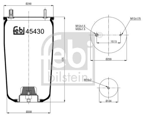 SWAG/FEBI Air spring semi complet (trailer) 10541715 Height from [mm]: 290, Height to [mm]: 560