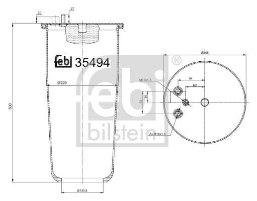 SWAG/FEBI Air spring semi complet 10541477 Thickness [mm]: 510, Outer Diameter [mm]: 235, 259, External Thread Size: M12 x 1,5, M16 x 1,5, Fitting Position: Rear, Rear Axle Left, Rear Axle Right, Supplementary Article/Supplementary Info: without piston