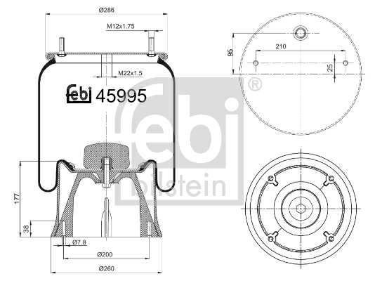 SWAG/FEBI Luftfeder komplett (Anhänger) 10541740 Dicke/Stärke [mm]: 701, 177, Außendurchmesser [mm]: 260, 286, Außengewindemaß: M22 x 1,5, M12 x 1,75, Ergänzungsartikel/Ergänzende Info: mit Kolben, Material Abrollkolben: Kunststoff