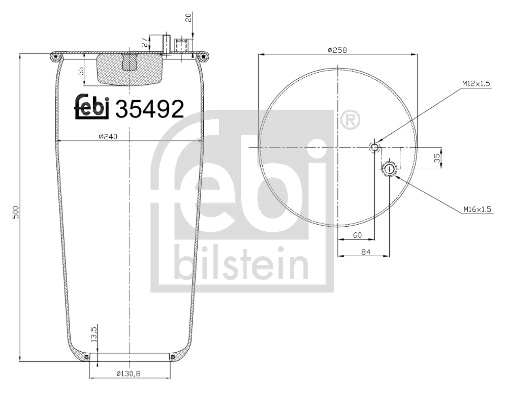 SWAG/FEBI Air spring semi complet 10541476 Thickness [mm]: 500, Outer Diameter [mm]: 235, 259, External Thread Size: M16 x 1,5, M12 x 1,5, Fitting Position: Rear Axle Left, Rear Axle Right, Supplementary Article/Supplementary Info: without piston