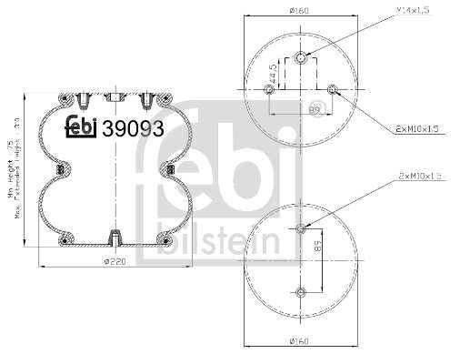 SWAG/FEBI Luftfeder (mit Ring) 10541624 Dicke/Stärke [mm]: 216, Außendurchmesser [mm]: 215, 160, Außengewindemaß: M10 x 1,5, M14 x 1,5, Einbauposition: Hinterachse links, Hinterachse rechts