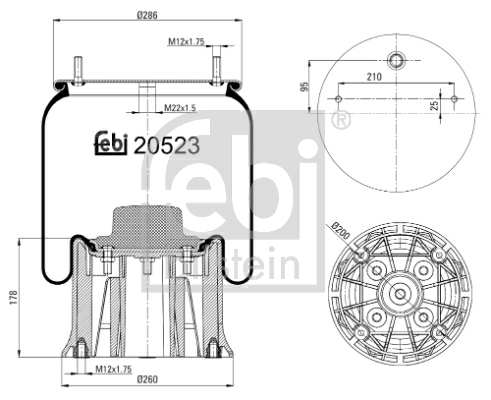 SWAG/FEBI Gummielement Luftfeder 10541289 Länge [mm]: 420, Durchmesser bis [mm]: 320, Gewindemaß 1: M12, Gewindemaß 2: M22 x 1,5, Außendurchmesser [mm]: 285