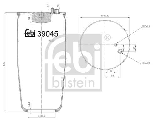 SWAG/FEBI Air spring semi complet 10541621 Thickness [mm]: 550, Outer Diameter [mm]: 151, 259, External Thread Size: M16 x 1,5, Fitting Position: Rear Axle Left, Rear Axle Right, Supplementary Article/Supplementary Info: without piston