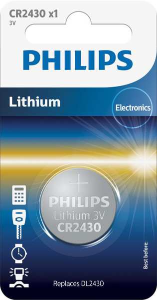 PHILIPS Battery 11430666 CR2430 - 3.0V coin 1-blister (24.5 x 3.0) - Lithium