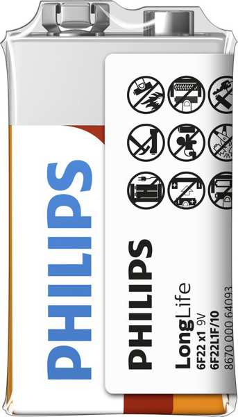 PHILIPS Batterie 11430647 6F22/ 9V LONGLIFE F1 - 1Stück