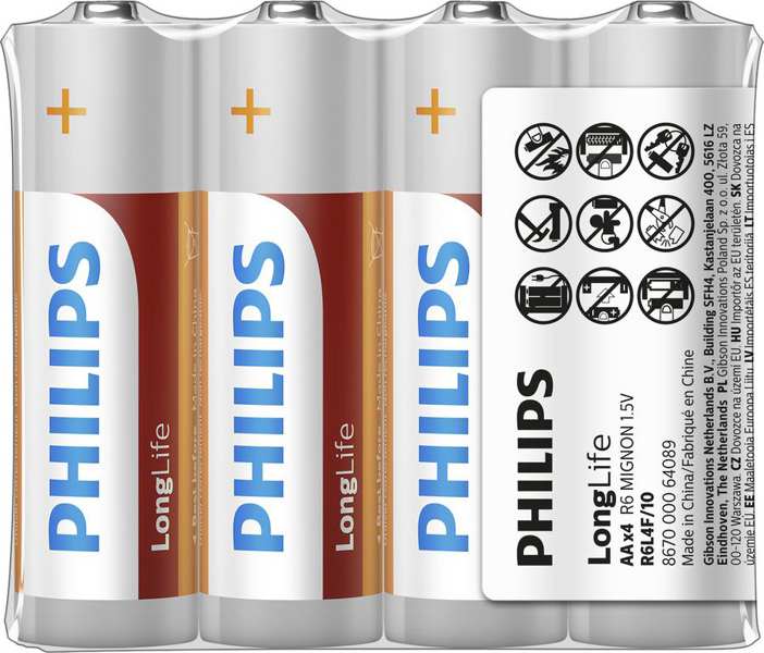 PHILIPS Batterie 11430649 R6/AA LONGLIFE F4 4-teilig