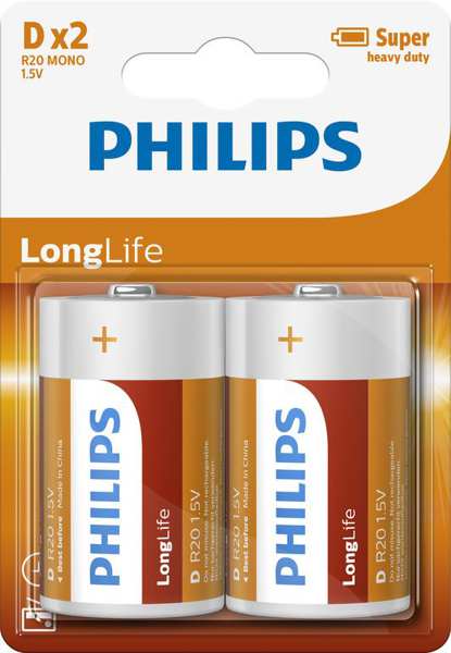 PHILIPS Batterie 11430654 R20/ D LONGLIFE B2 2-teilig