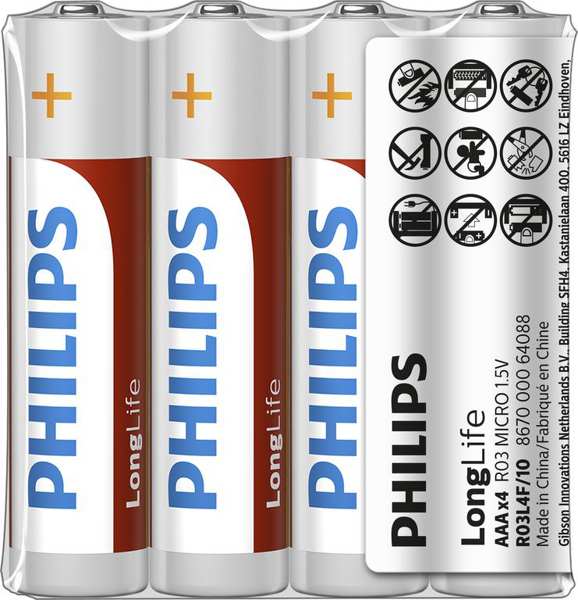 PHILIPS Batterie 11430651 R03/AAA LONGLIFE F4 4-teilig