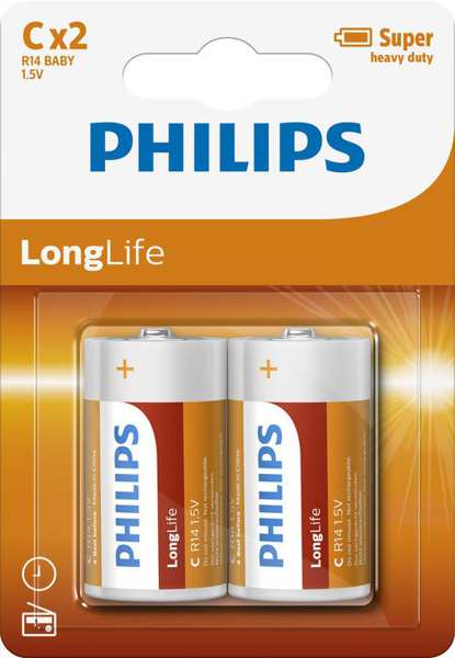 PHILIPS Batterie 11430652 R14/C LONGLIFE B2 2-teilig