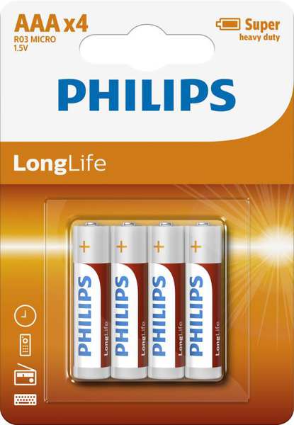 PHILIPS Battery 11430650 R03/ AAA LONGLIFE B4 4db-os